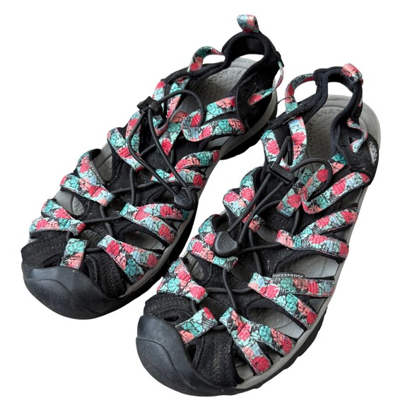 Keen Whisper Sandals Womens 8 Black Pink Teal Floral Waterproof Hiking 1022807 - Picture 1 of 6
